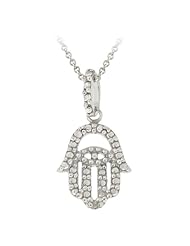 Sterling Silver Diamond Accent Hamsa, Hand of God, Pendant Necklace , 18"