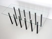 NEW Rectangular coffee table in transparent glass with 12 black tubes
