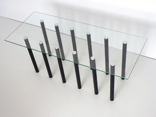 NEW Rectangular coffee table in transparent glass with&nbsp;12 black tubes