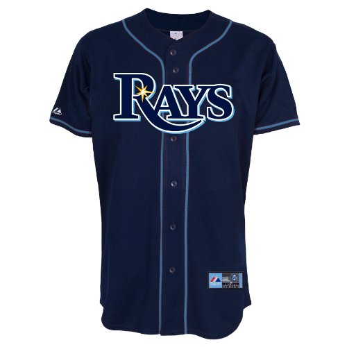 MLB Men's Tampa Bay Rays B.J. Upton Navy Alternate Short Sleeve 6 Button Synthetic Replica Baseball Jersey Spring 2012  (Navy, X-Large)