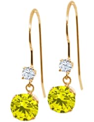 1.26 Ct Round Canary Diamond White Topaz 14K Yellow Gold Earrings