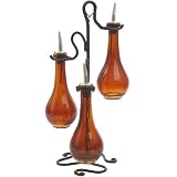 Retro Vintage Style Vinegar and Olive Oil Bottles~3 Dark Amber Glass Bottles w/ Pour Spouts & Metal Stand~ Decorative Liquid Dispenser Bottles