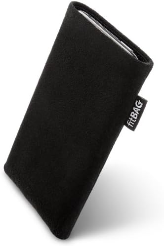 fitBAG Classic Black custom tailored sleeve for Alcatel one touch idol X 6040 D. Genuine Alcantara pouch with integrated MicroFibre lining for display cleaning
