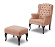 Button Tufted Wing Accent Chair & Ottoman With Nail Head Trim
