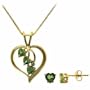 18K Gold over Sterling Silver Genuine Peridot & Diamond Accent Heart Pendant Stud Earrings Set