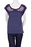 Trinity Embroidered Metallic Lurex Boho Peasant Baby Doll Tie Back Contrast Pale Yellow Top Navy