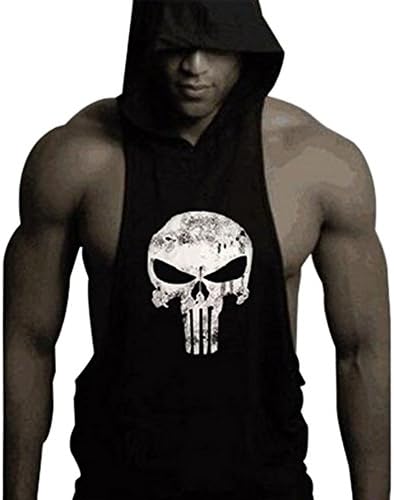 Kingsnower Mens Fashion Sleeveless Hoodie Fitness Tank Top With Kangaroo Pocket(punisher-black-m)