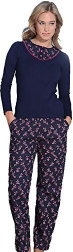 Maranda Floral Navy Women Cotton Flannel Pajama Loungewear Set (Xlarge)