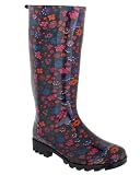 Capelli New York Floral Printed With Back Pull Loop Ladies Jelly Rain Boot