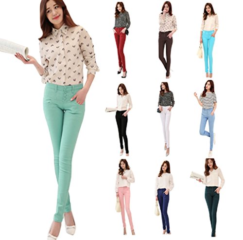 【ARINCO】 カラフル 前 ボタン スキニー パンツ スタイルアップ カジュアル レディース 選べる 全8サイズ 10カラー