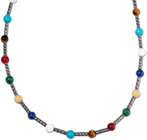 Sterling Silver Multi-Gemstone Bright Beaded Station Necklace