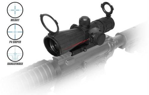 NcStar3-9X42RubberCompactwithRedLaser/GreenLensBlueIlluminatedRangefinderScopewithQuickRelease