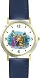 Christmas Carollers Christmas Theme - WATCHBUDDY&reg; DELUXE TWO-TONE THEME WATCH - Arabic Numbers - Blue Leather Strap-Women's Size-Small