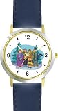 Christmas Carollers Christmas Theme - WATCHBUDDY&reg; DELUXE TWO-TONE THEME WATCH - Arabic Numbers - Blue Leather Strap-Women's Size-Small