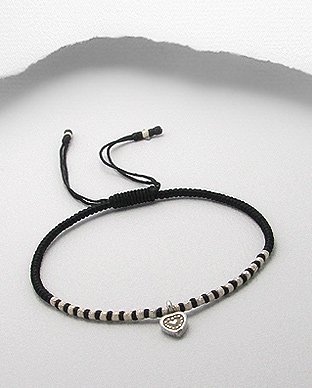 Bracelet en Coton Ciré Et Argent Réglable Avec 