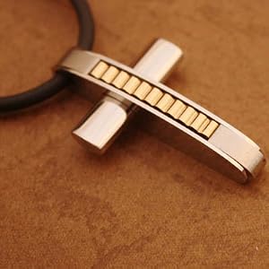 Designer Inspired Stainless Steel Gold Cross Necklace for Uni-sex with Presentation Box J1123