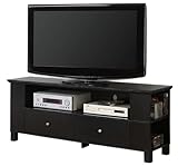 TV Stand with Open Side Shelves in Black Finish