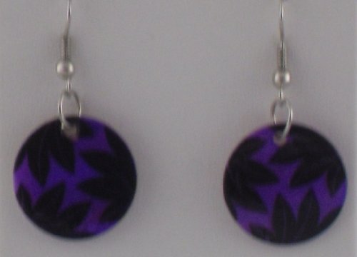 Purple Polished Leaf Design Earrings