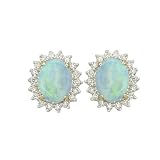 14K Yellow Gold 1/2 ct. Diamond and 2.08 ct. Oval Shaped Opal Fashion Earrings