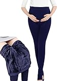 【MIKA&MAYA】 マタニティ レギンス 裏起毛 レディース ロング ストレッチ パンツ ボア (フリーサイズ, ネイビー)