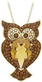 Multi-Colored BellarosaTM Crystal Owl Pendant in Sterling Silver and 18K Yellow Gold