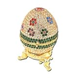 24k Gold-Plated, Enamel Swarovski Crystal Flower Faberge-Style Egg Jewel Box