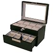 Watch Box for 16 Watches Black Matte Finish Metal Accent Glass Window Extra Clearance Large Cushions
