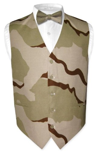 Buy Discount Men's ARMY Camouflage Beige Color Dress Vest BOWTIE Set for Suit or Tuxedo