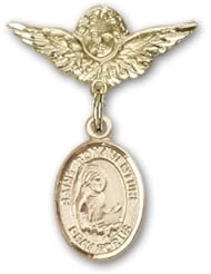 14K Gold Baby Badge with St. Bonaventure Charm and Angel with Wings Badge Pin