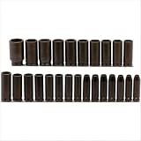 Stanley Proto J74216 25 Piece 6 Point 1/2 Drive Deep Metric Impact Socket Set