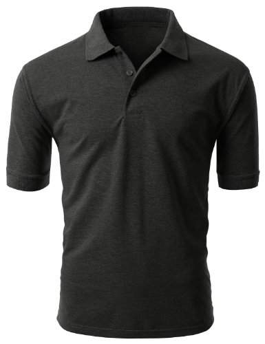 9XISBASIC Men's Short Sleeve Fashion Solid Pique Polo CHARCOAL Small