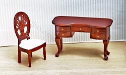 Dollhouse Miniature Cherry Ladies Desk and Chair