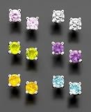 Set of Sterling Silver Colored Cubic Zirconia Stud Earrings (1/8 - 1/3 ct. t.w.)