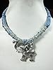 Elephant Pendant Vintage German Silver Metal Necklace Blue Corded Statement Choker Jewelry