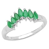 0.70 Carat Genuine Emerald Marquise Silver Ring