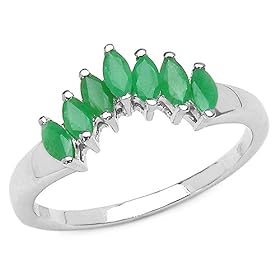Buy 0.70 Carat Genuine Emerald Marquise Silver Ring by JewelzDirect