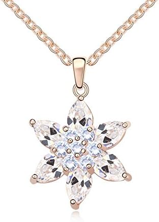 Fun Daisy Swarovski Elements Womens Snowflake Short Paragraph Crystal Necklace-White