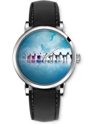 SPRAWL Aanalog Fashion Series Silver Ladies Watches of Genuine Black Leather Strap,Unique Wrist Watch for Women Girls Designed with Lindos horses