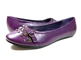 Ladies Purple Faux Leather Punk Flats Studded Design Shoes