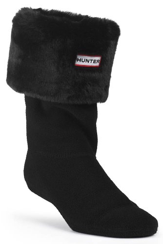 Hunter Adults Soft Furry Cuff Welly Socks - Panther Black: Medium