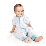 Petit Bella スリーパー 夏用 キッズ 4重ガーゼ 半袖 ベビー寝袋 オーガニックコットン ベビー スリーパー 綿 薄手 子供 赤ちゃん ボタン開閉式 プレゼント 出産祝い 通気 (M, ブ