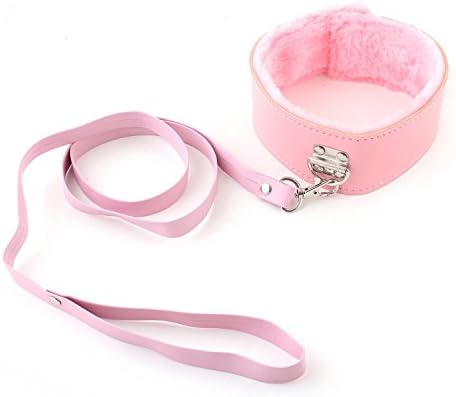 PINK Leather Collar + Chain + Padlock by Skeleton KeyTM . Made in US Kinky BDSM