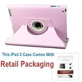 360 Degrees Rotating Stand Pink Leather Cover Case for Apple iPad 2 With Smart Cover Feature Wake Up/Sleep