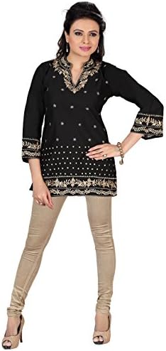 Indian Tunic Top Kurti Womens Embroidered Cotton Silk Blouse India Clothing