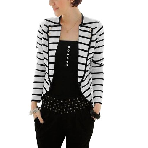Allegra K Women Notched Lapel Striped Blazer Jacket