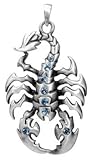 Scorpion Pendant with Aquamarine CZ - Pewter - 2.5'' Height