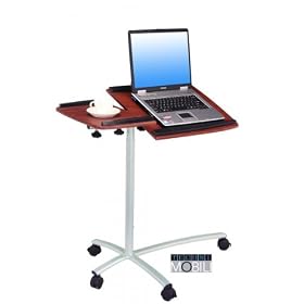 Mobile Laptop Desk-Sturdy Steel Frame-Mahogany Grain/Silver (Mahogany/Silver) (30" to 47"H x 32"W x 17"D)