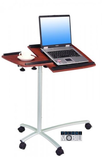Mobile Laptop Desk-Sturdy Steel Frame-Mahogany Grain/Silver Mahogany/Silver 30 to 47H x 32W x 17D