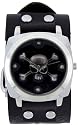 Skull Bones Chrome Circle Trendy Design Steel Black Dial Punk Gothic Skater Wide Black Leather Band Wrist Watch