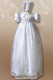 Cross Embroidered Christening Gown with Sheer Overlay, 3-6 Months, 10-14 lbs